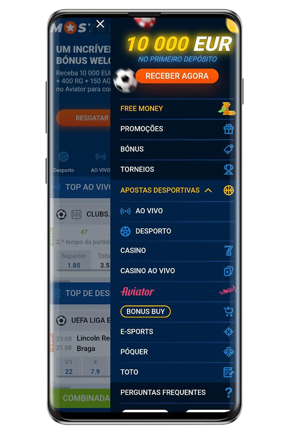 Captura de ecrã da página oficial da Mostbet